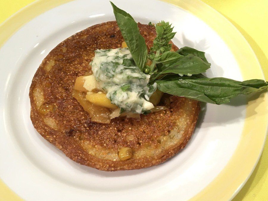 Charred Corn Johnny Cakes with Peach Compote